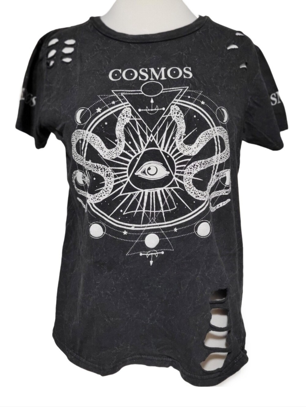 On Fire Black Graphic 'Cosmos' Distressed Short Sleeve Tee